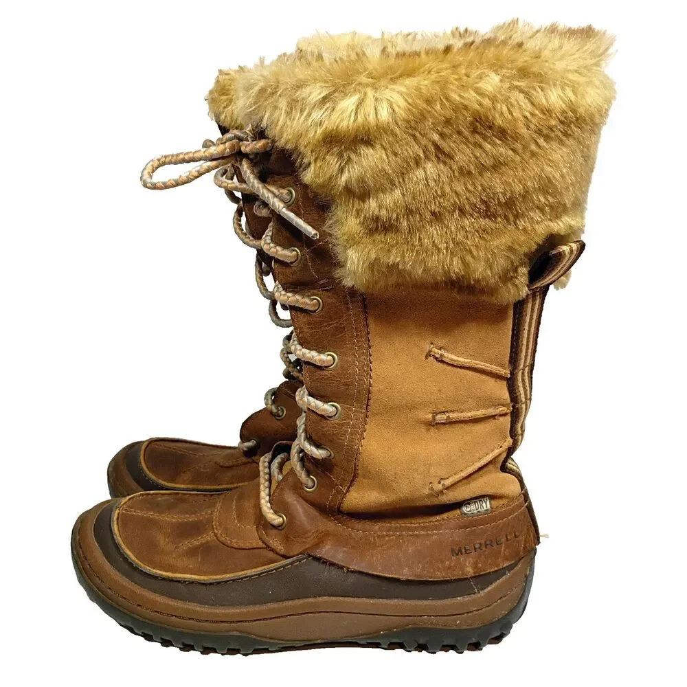 Merrell Decora Prelude Duck Boots Women 6.5 Brown Sugar Leather Insulated Zipper